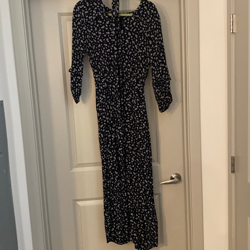 Madewell navy floral jumpsuit with waist tie